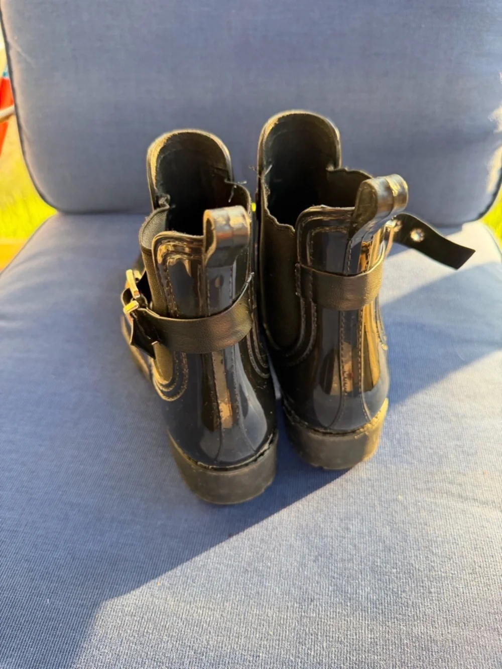 Black Women's Waterproof Chelsea Rain Boots with Buckle